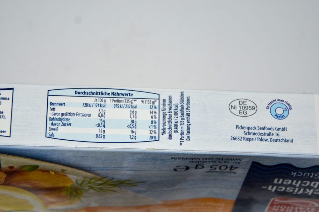 Aldi Golden Seafood Backfischstäbchen Nährwerte