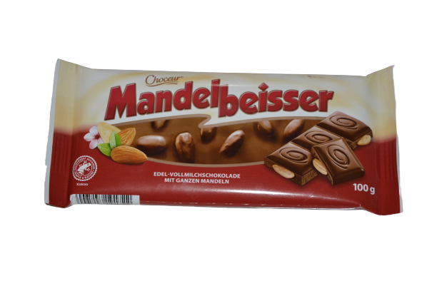 Aufgemacht: Aldi Choceur® Mandelbeisser Edel-Vollmilchschokolade 2023