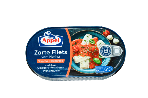 Aufgemacht: Appel Zarte Filets vom Hering Tomate-Mozzarella 2023