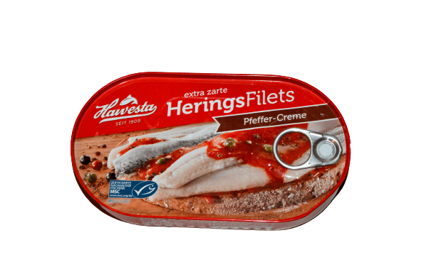 Aufgemacht: Hawesta extra zarte Heringsfilets Pfeffer-Creme 2023