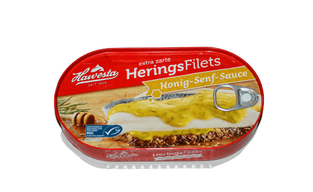 Aufgemacht: Hawesta extra zarte Herings Filets Honig-Senf-Sauce 2023