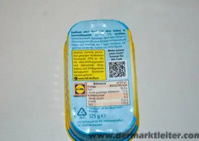 Lidl Nixe Sardinen in Sonnenblumenöl 2023 Rückseite