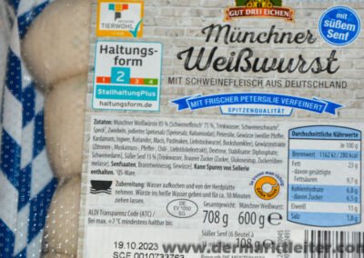 Aldi Gut Drei Eichen Münchner Weißwurst 2023 Zutaten