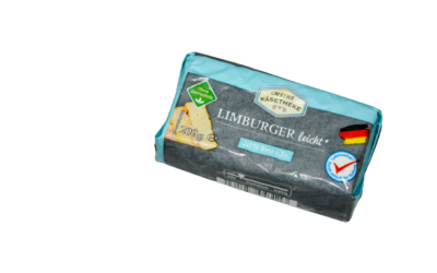 Aufgemacht und angeschnitten: Aldi Meine Käsetheke Limburger leicht 20% 2023