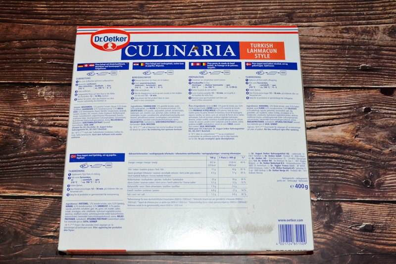 Dr. Oetker Pizza Turkish Style Rückseite