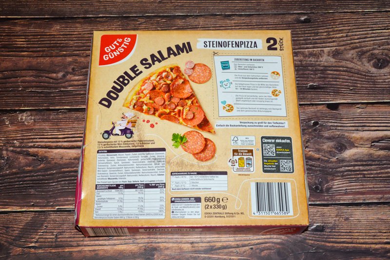 Gut & Günstig Steinofenpizza Double Salami Rückseite