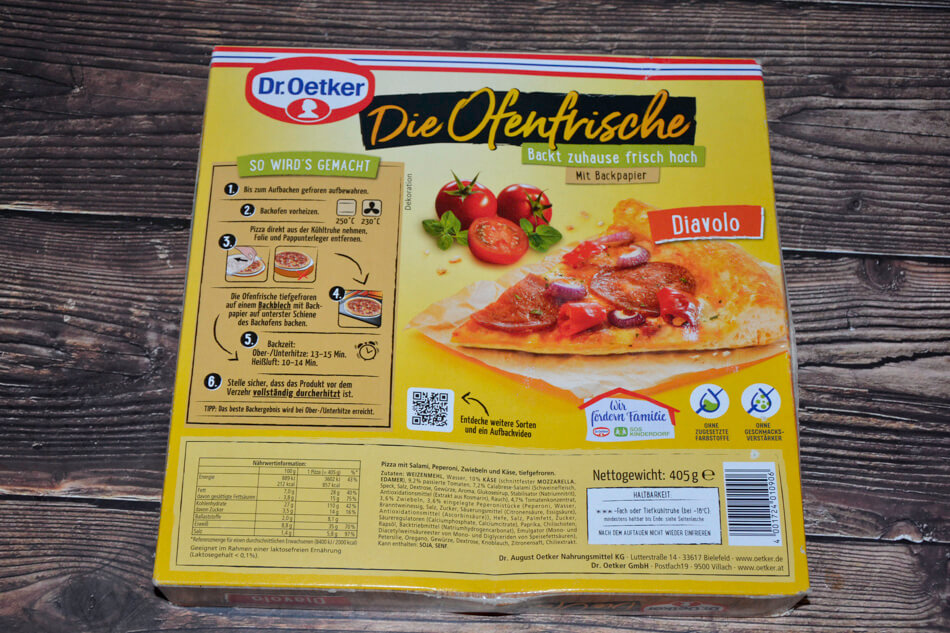 Dr.Oetker Die Ofenfrische Pizza Diavolo 2024 Rückseite