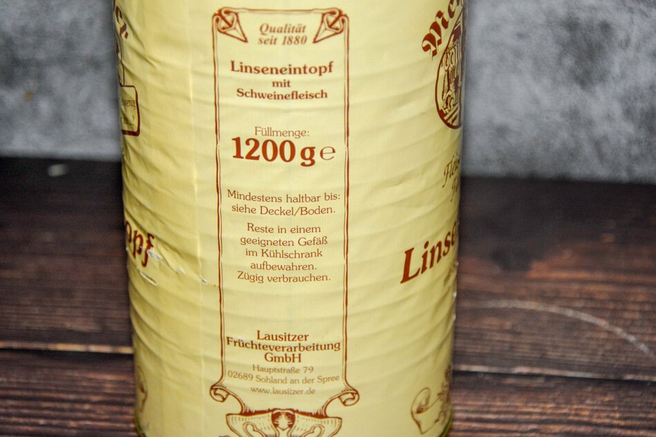 Metzger Meyer Linseneintopf mit Schweinefleisch 1200g Dose Beschreibung