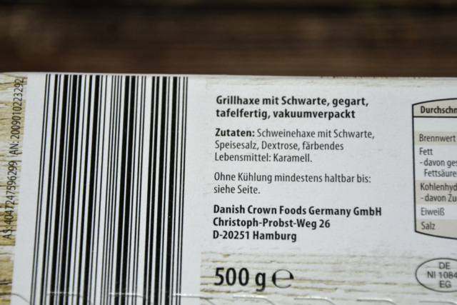 Aldi Alpenschmaus Grillhaxe mit Schwarte 2025 Zutaten