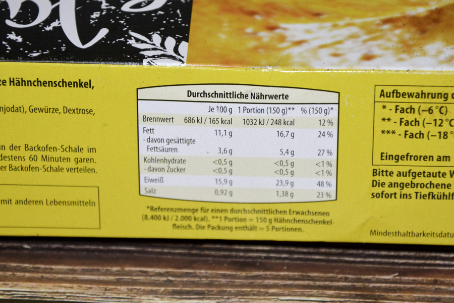 Aldi Jack´s Farm Hähnchenschenkel-Pfanne 1000g 2025 Nährwerte