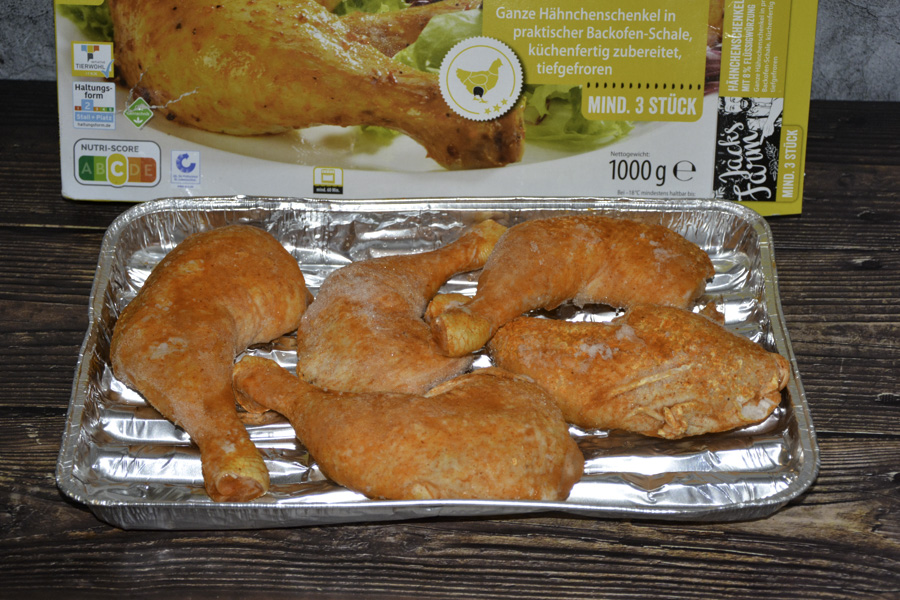 Aldi Jack´s Farm Hähnchenschenkel-Pfanne 1000g 2025 aufgemacht