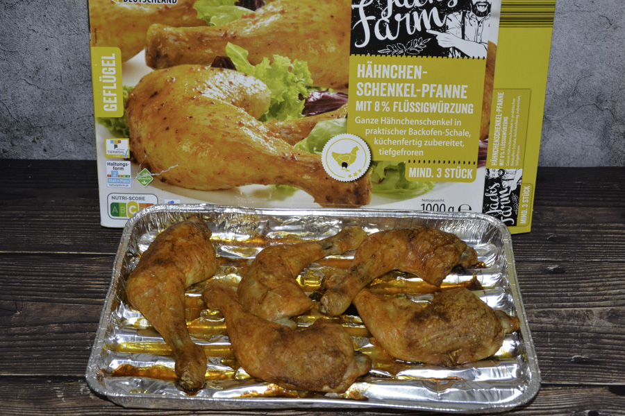 Aldi Jack´s Farm Hähnchenschenkel-Pfanne 1000g 2025 fertiggebacken