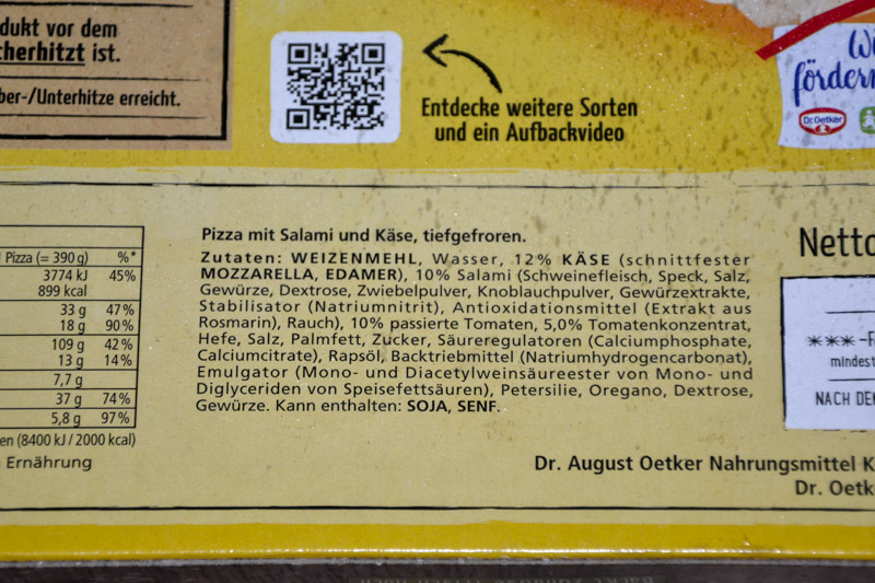Dr. Oetker Die Ofenfrische Salami 2025 Zutaten