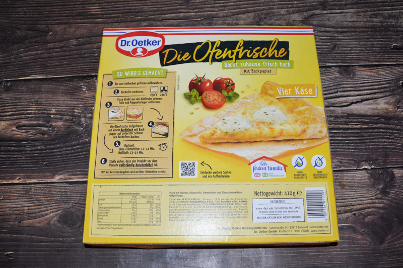Dr. Oetker Die Ofenfrische Vier Käse 2025 Rückseite