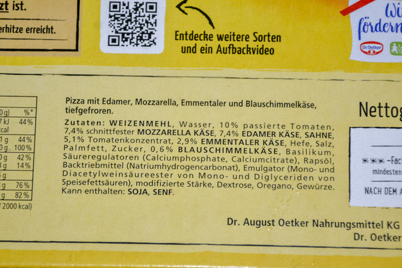 Dr. Oetker Die Ofenfrische Vier Käse 2025 Zutaten